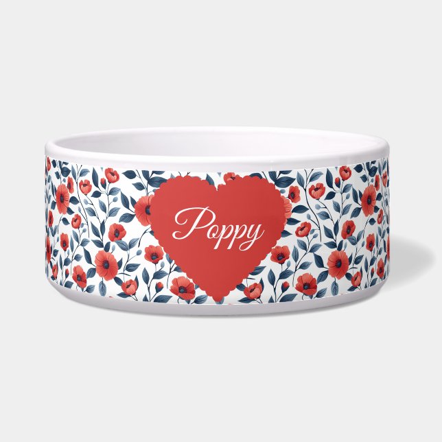 Comedero Elegante Tazón de Mascotas Personalizado de Flor d (Frente)