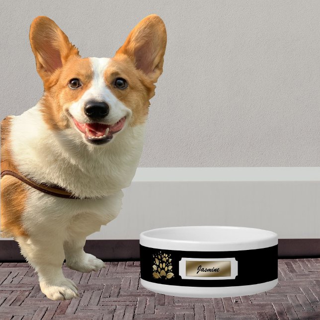 Comedero Elegante Tazón de Perro Negro y Oro Monogramado (Subido por el creador)