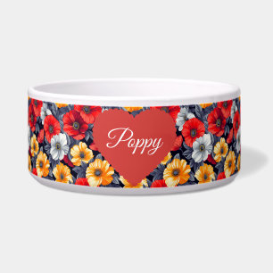 Comedero Elegante Tazón Rojo De Adormidera Floral