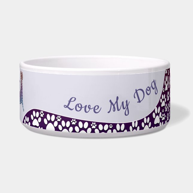 Comedero Embossed Indigo Gradient Paw Print Dog Outline (Frente)