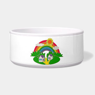 Comedero Escena rural personalizado con arcoiris y casa de