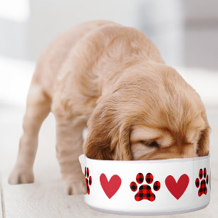 Comedero Estampa de garra a cuadros y corazón, perro person