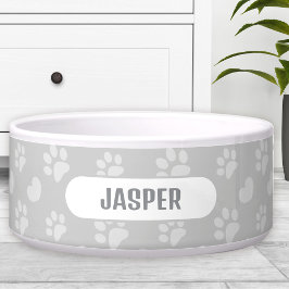 Comedero Estampado de huellas de patas corazón gris nombre 