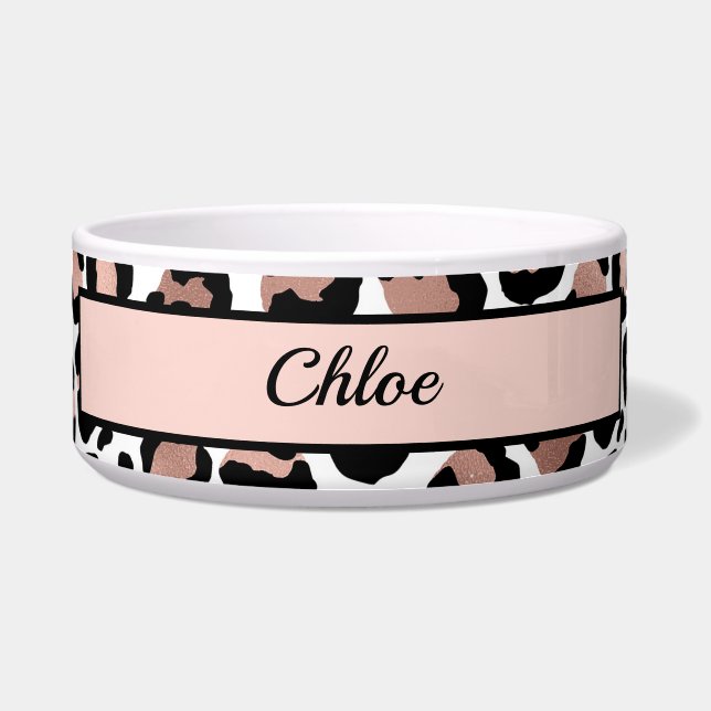 Comedero Estampado de leopardo negro oro rosa guepardo Perr (Frente)