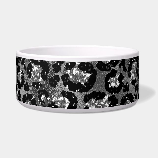Comedero Estampado de leopardo negro y gris plateado (Frente)