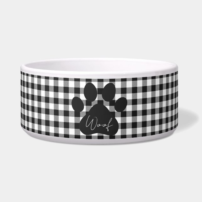 Comedero Estampado de pata negro blanco WOOF Cuadro Búfalo  (Frente)