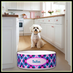Comedero Estampado de Patrón Retro Vibrante para Mascotas