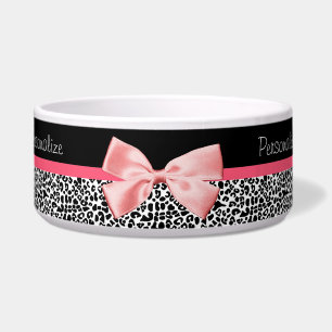 Comedero Estampado leopardo de moda y cinta rosada con