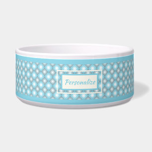 Comedero Estiloso patrón de diamante gris azul perro gato