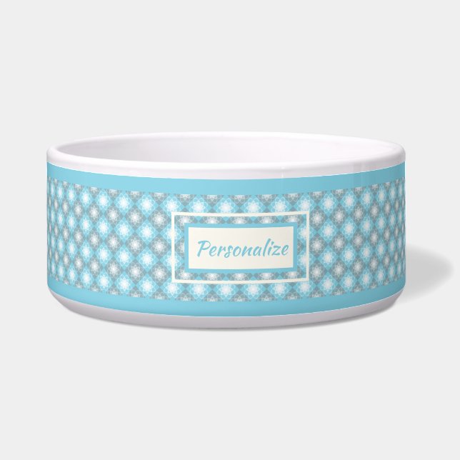 Comedero Estiloso patrón de diamante gris azul perro gato (Frente)