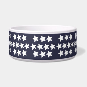 Comedero Estrellas Blancas En Azul Marino Para Mascota 