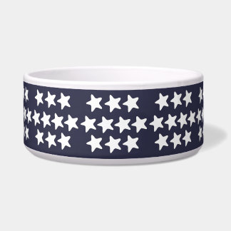 Comedero Estrellas Blancas En Azul Marino Para Mascota 