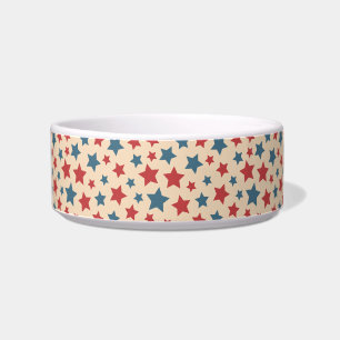 Comedero Estrellas Rojas y Azules, 4 de Julio, Fondo Beige