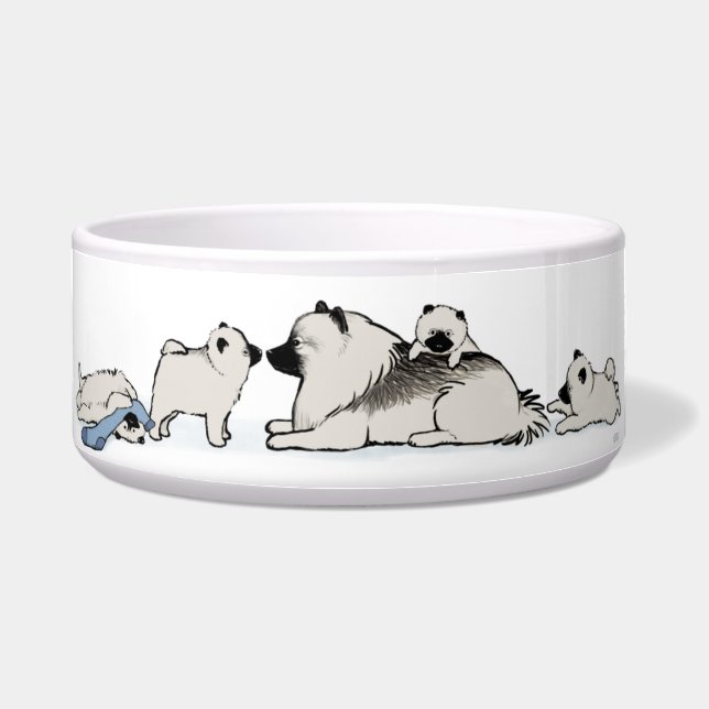 Comedero Familia del Keeshond con el calcetín azul (Frente)