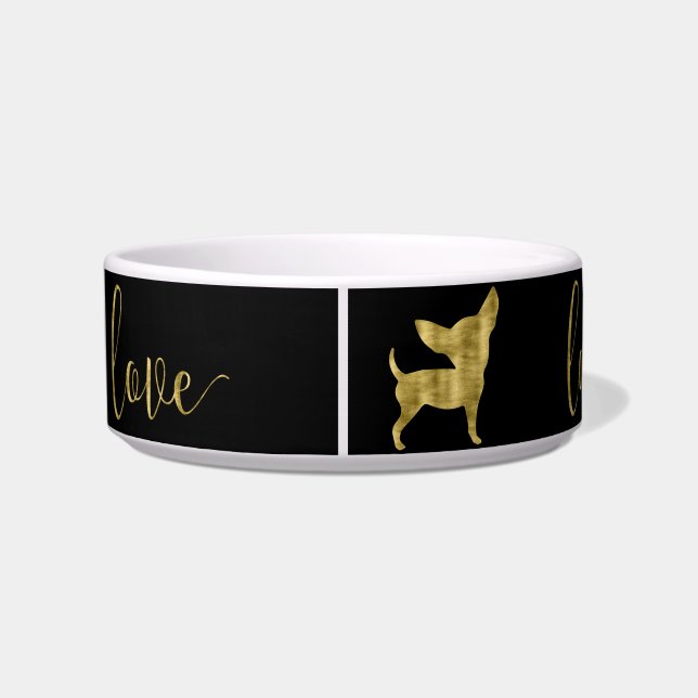 Comedero Faux Gold Chihuahua Love Black Pet Bowl (Espalda)