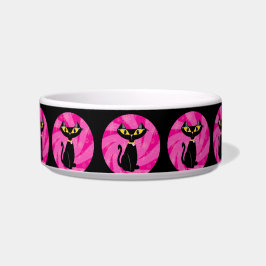 Comedero Feed me Black Cat on Pink Pattern Retro Art