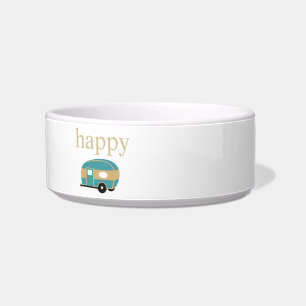 Comedero Feliz Camper Gold Text con Trailer de Viaje Verde 
