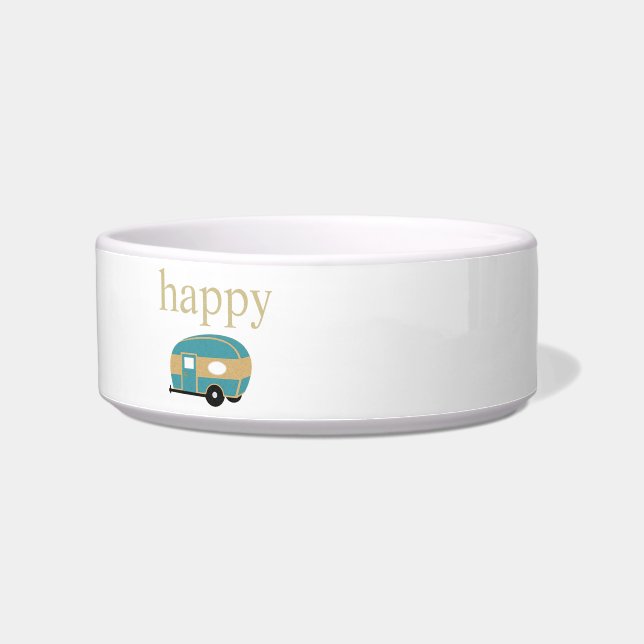 Comedero Feliz Camper Gold Text con Trailer de Viaje Verde  (Izquierda)