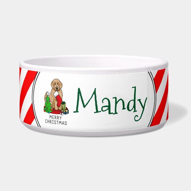 Comedero Feliz Navidad 2 Goldendoodle (rojo dorado) Cute (Frente)