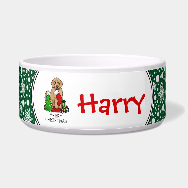 Comedero Feliz Navidad 2 Goldendoodle (rojo dorado) Cute (Frente)