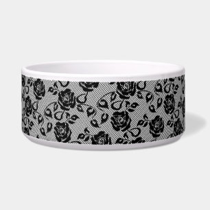 Comedero Fishnet Pet Bowl, Rosa de encaje negro