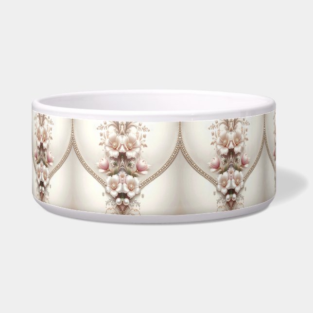 Comedero Floral and Pearl Embellishments Pet Bowl (Izquierda)
