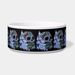 Comedero Floral Azul Floral Black Sugar Skull Day Of The De