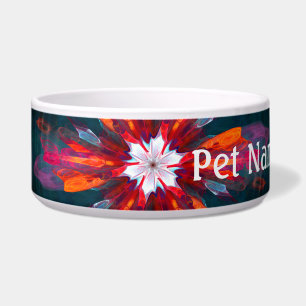 Comedero Floral Mandala Flores Naranja Azul Rojo Resumen