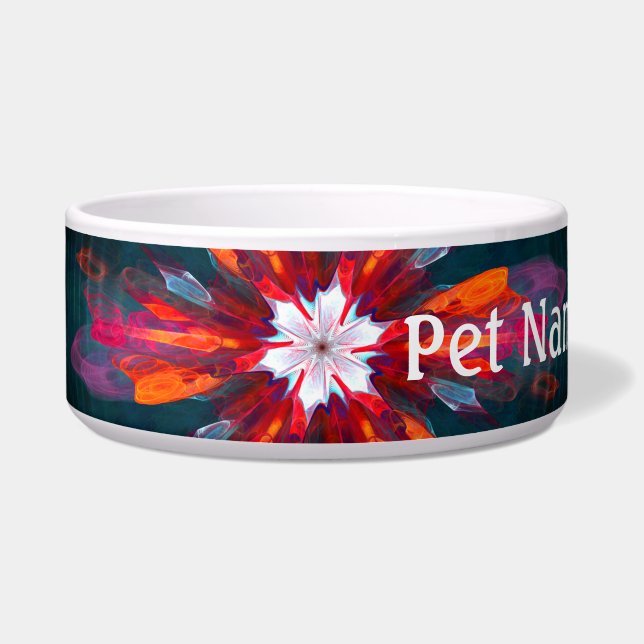 Comedero Floral Mandala Flores Naranja Azul Rojo Resumen (Frente)