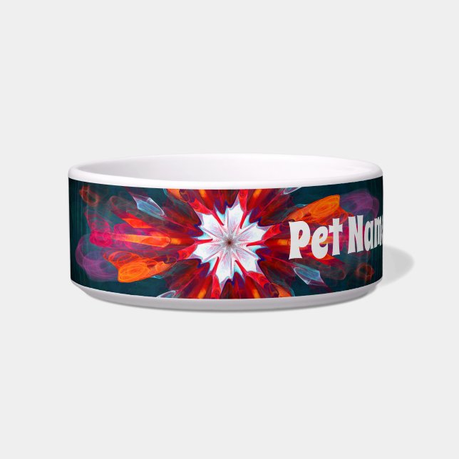 Comedero Floral Mandala Flores Naranja Azul Rojo Resumen (Frente)