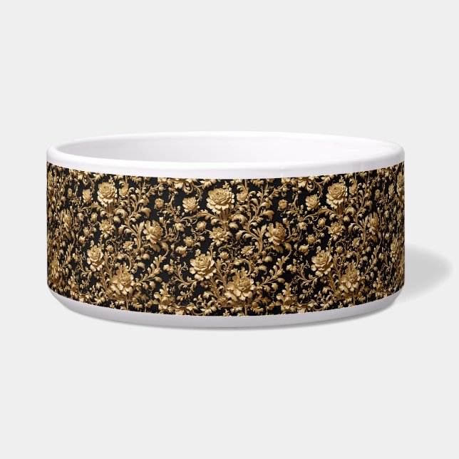 Comedero Florecimiento elegante: Rococo negro y dorado (Frente)