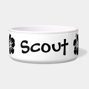 Comedero Flores blancos y negros del hibisco con nombre