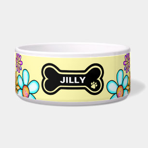 Comedero Flores de Doodle de Acuarela Perro Personalizado