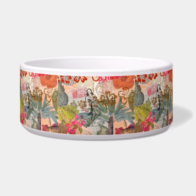 Comedero Flores de época tropical hawaiana colorida hula (Frente)