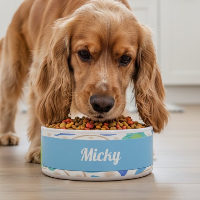 Comedero Flores de fantasía Blue Green Ceramic Pet Bowl (The soft pastel colors blends with any surrounds and give that fresh clean look.)