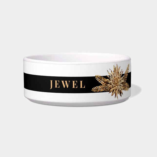 Comedero Flores doradas de lujo personalizadas Elegante y e (Frente)