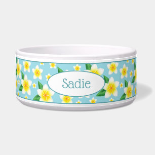 Comedero Flores y nombre personalizado de frangipani blanco