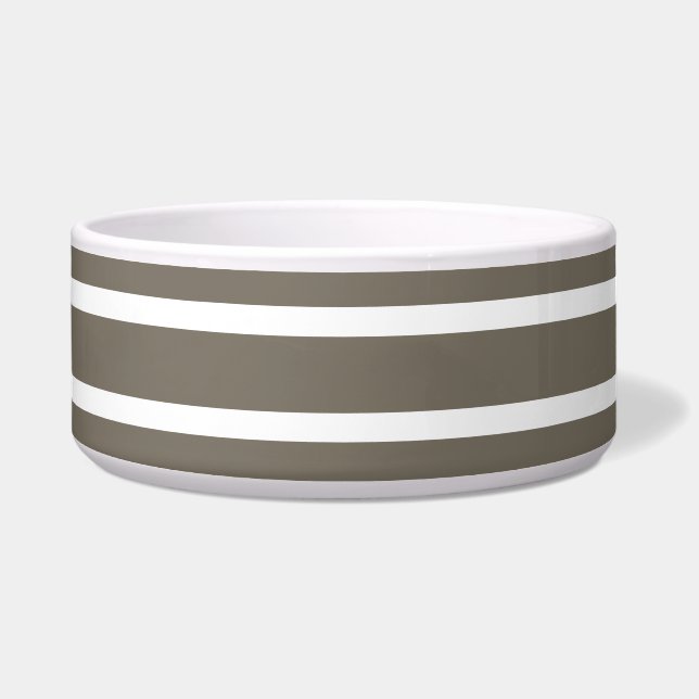 Comedero For Stylish Pets – Taupe & White Striped Ceramic  (Izquierda)