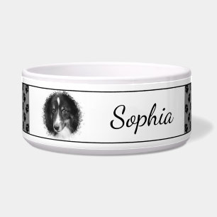 Comedero Foto de mascota personalizada y patas negras con e