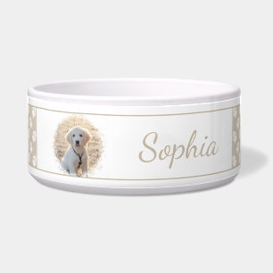 Comedero Foto Mascota personalizado Y Papas Beige Y Blancas