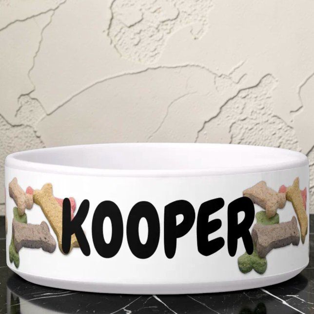 Comedero Fotografía de golosinas para perros multicolores (Custom dog bone pattern ceramic pet bowl.)