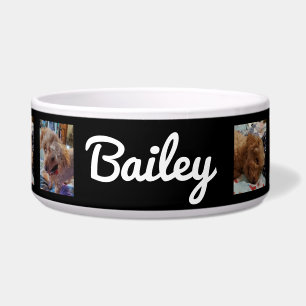 Comedero Fotos personalizadas de perro y nombre negro