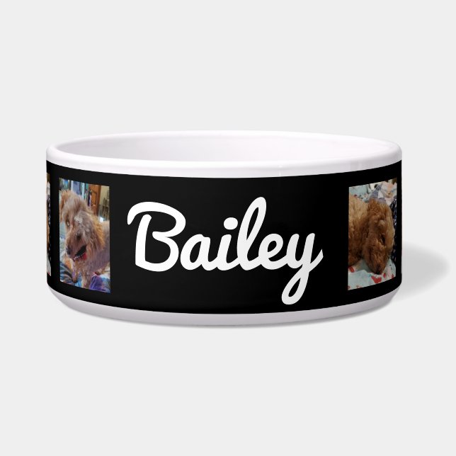 Comedero Fotos personalizadas de perro y nombre negro (Frente)