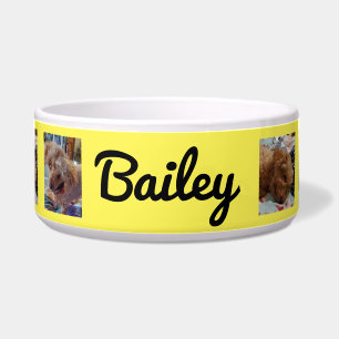 Comedero Fotos personalizadas del perro y nombre amarillo