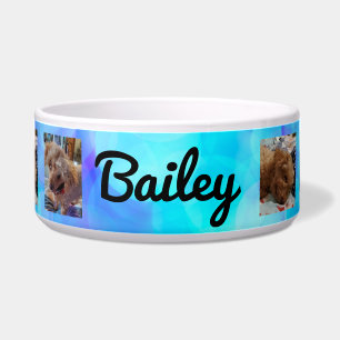 Comedero Fotos personalizadas del perro y nombre azul