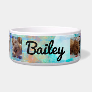 Comedero Fotos y nombre del perro azul personalizado