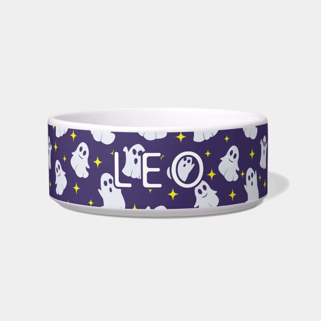 Comedero Fun Ghosts Patrón Purple Halloween Alimentando Gat (Frente)