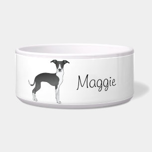 Comedero Galgo Italiano Blanco Y Negro Con Nombre Personali