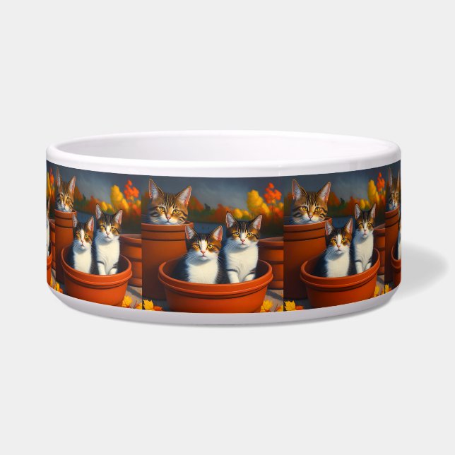 Comedero Gatitos de Maceta, Tazón para Mascotas de Cerámica (Frente)