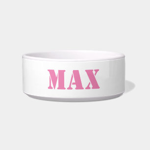Comedero Gato de perro con nombre personalizado blanco rosa